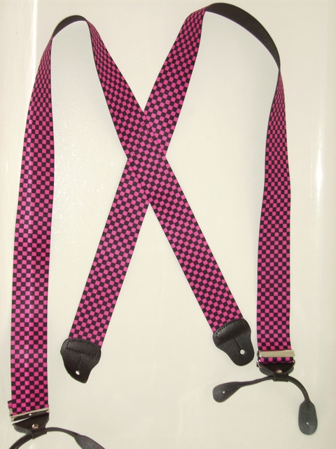 BUTTON-ONCHECKERS BLACK AND HOT PINK 2"x 48" Suspenders UA120N48CKHP